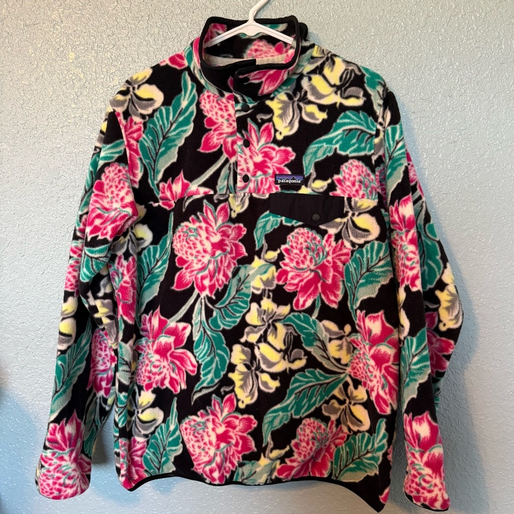 Patagonia Floral Fleece Sweatshirt - Black, Pink, Green
